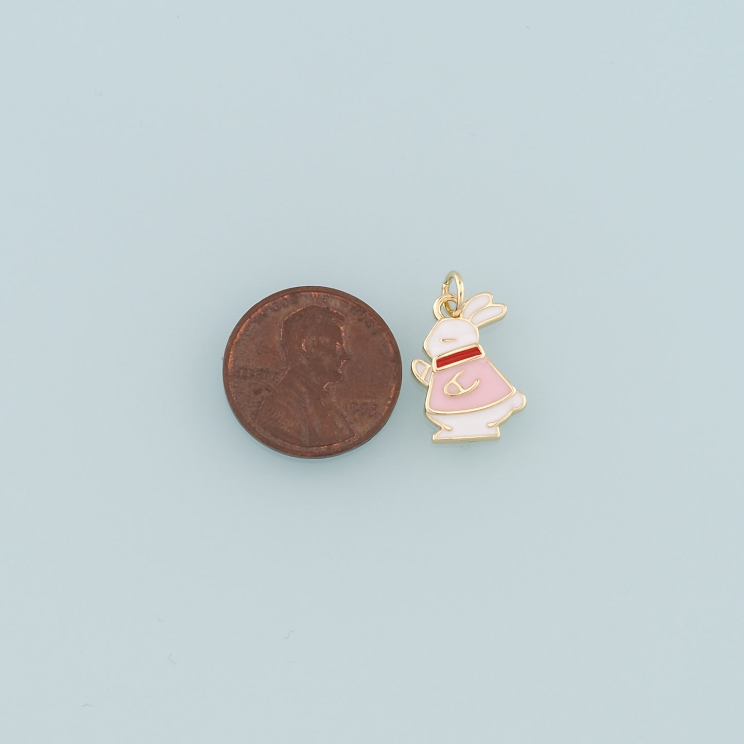 18K Gold Filled Rabbit Pendant,Enamel Animal Charm Bracelet Necklace for DIY Jewelry Making Supply