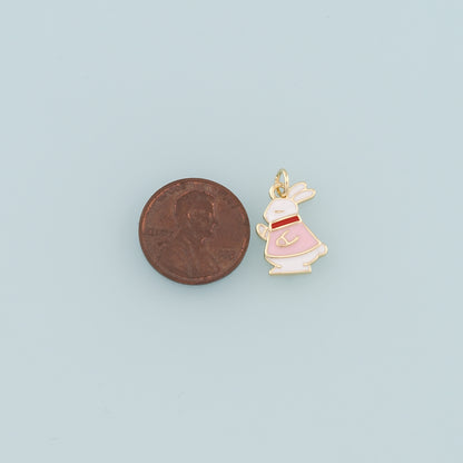 18K Gold Filled Rabbit Pendant,Enamel Animal Charm Bracelet Necklace for DIY Jewelry Making Supply