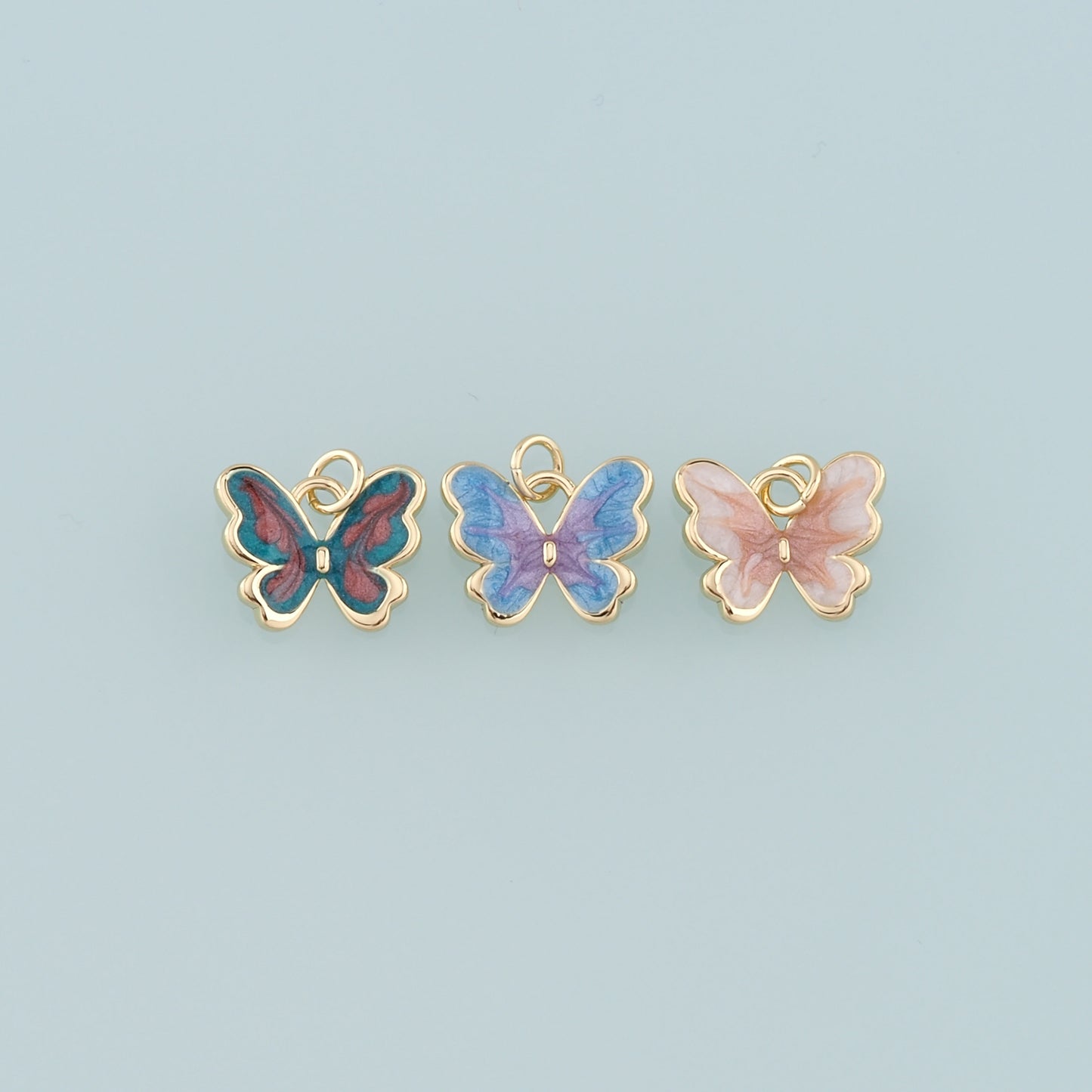 18K Gold Filled Butterfly Pendant,Enamel Butterfly Charm Bracelet Necklace for DIY Jewelry Making Supply
