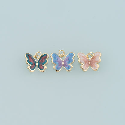18K Gold Filled Butterfly Pendant,Enamel Butterfly Charm Bracelet Necklace for DIY Jewelry Making Supply