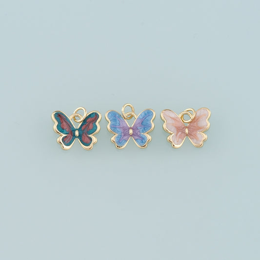 18K Gold Filled Butterfly Pendant,Enamel Butterfly Charm Bracelet Necklace for DIY Jewelry Making Supply