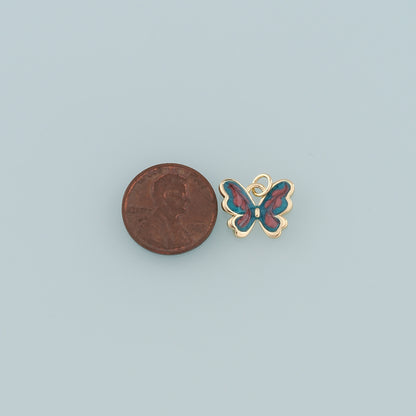 18K Gold Filled Butterfly Pendant,Enamel Butterfly Charm Bracelet Necklace for DIY Jewelry Making Supply