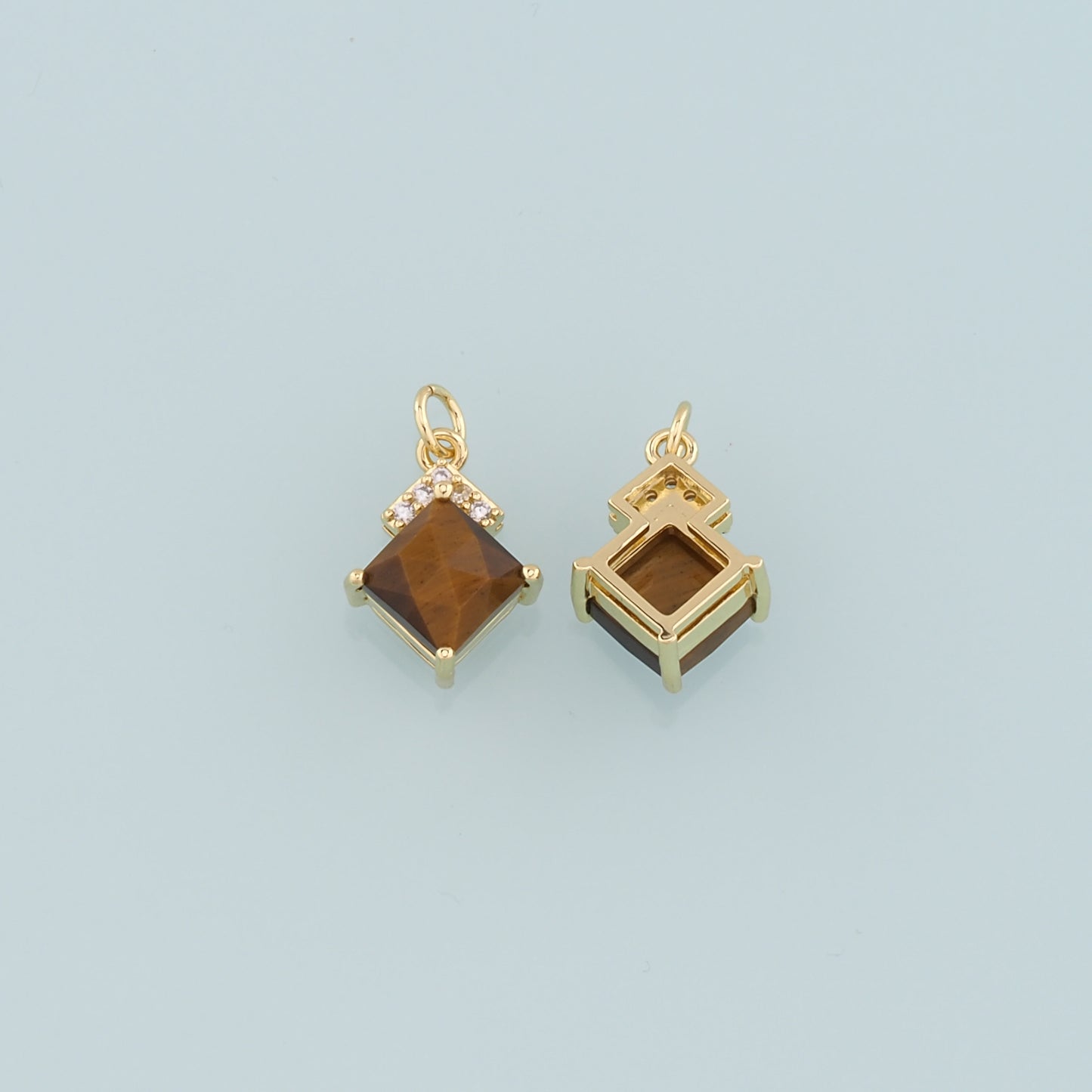 18K Gold Filled Rhombus Gem Pendant,Gem Charm Bracelet Necklace for DIY Jewelry Making Supply