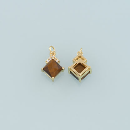 18K Gold Filled Rhombus Gem Pendant,Gem Charm Bracelet Necklace for DIY Jewelry Making Supply