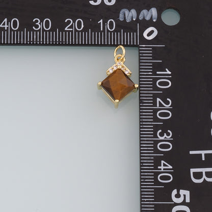 18K Gold Filled Rhombus Gem Pendant,Gem Charm Bracelet Necklace for DIY Jewelry Making Supply