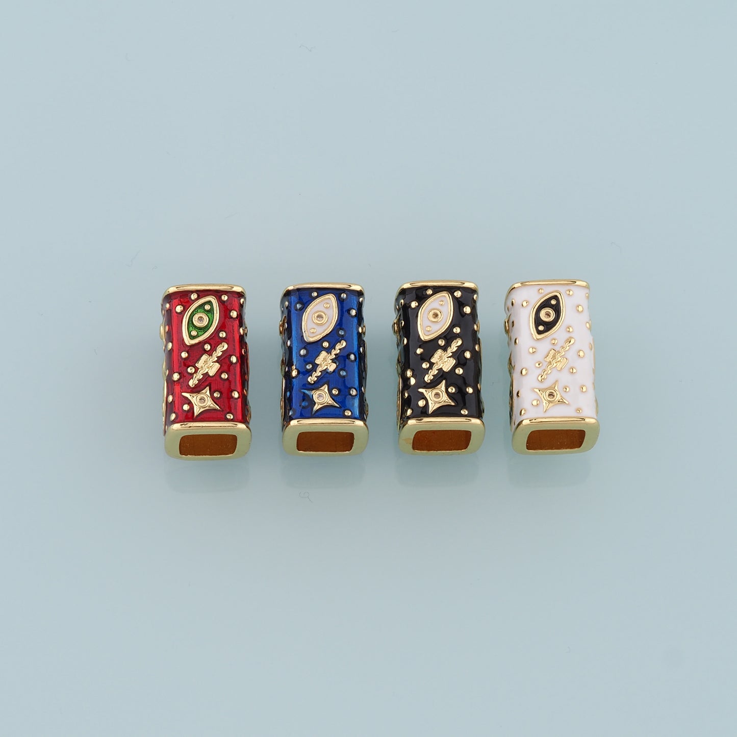 Gold Tube Bead Charms,18K Gold Filled Rectangle Evil Eye spacer beads Bracelet Necklace for DIY Jewelry Making Supply