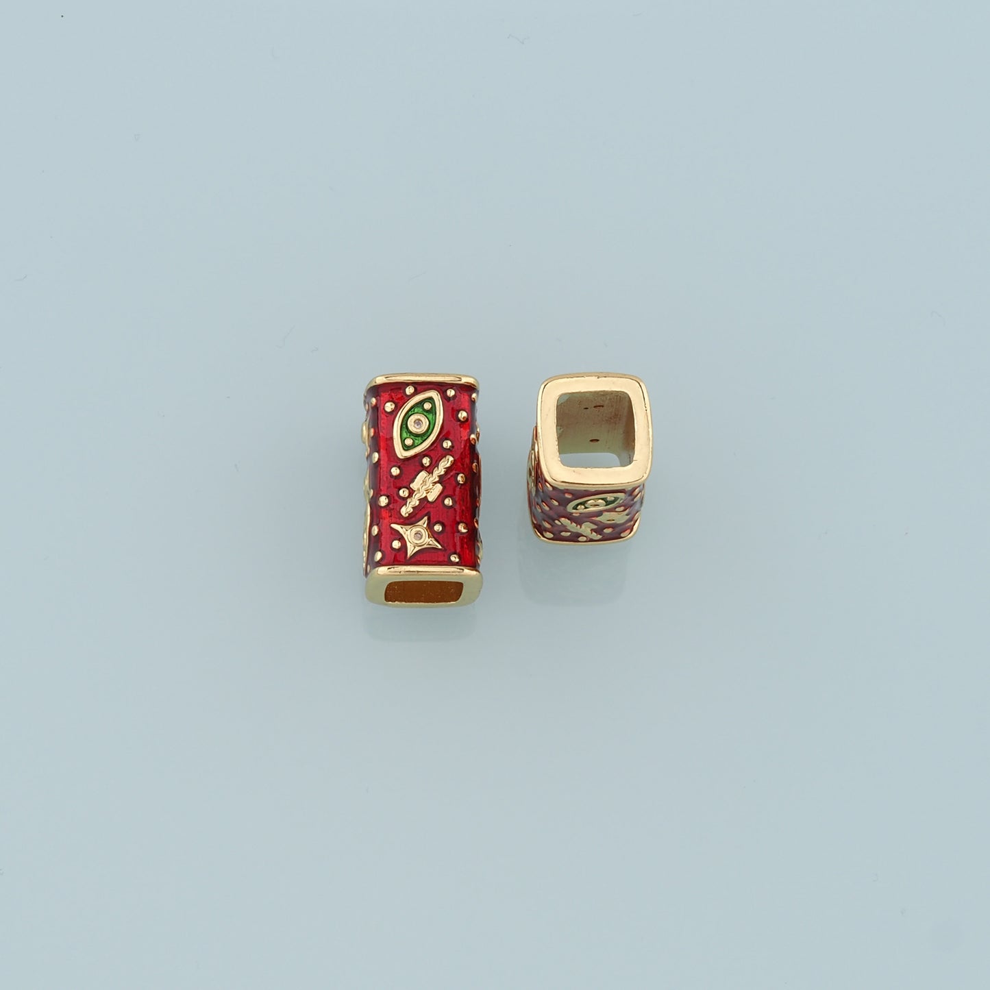 Gold Tube Bead Charms,18K Gold Filled Rectangle Evil Eye spacer beads Bracelet Necklace for DIY Jewelry Making Supply