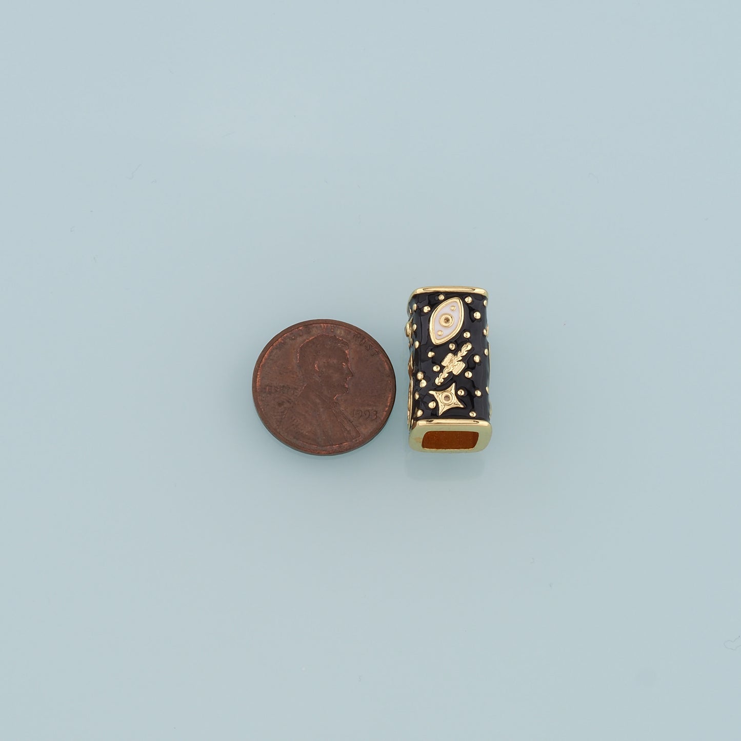 Gold Tube Bead Charms,18K Gold Filled Rectangle Evil Eye spacer beads Bracelet Necklace for DIY Jewelry Making Supply