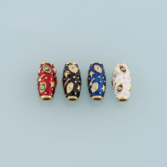Gold Tube Bead Charms,18K Gold Filled Oval Evil Eye spacer beads Bracelet Necklace for DIY Jewelry Making Supply
