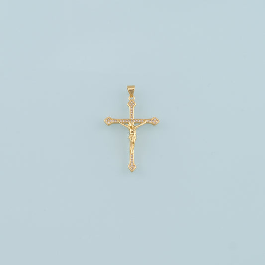 Gold Jesus Charms,18K Gold Filled Cross Pendant,CZ Micro Pave Religion Charm Bracelet Necklace for DIY Jewelry Making Supply