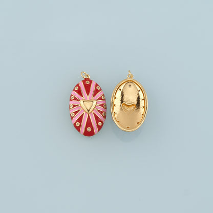 18K Gold Filled Oval Heart Pendant,Enamel Heart Charm Bracelet Necklace for DIY Jewelry Making Supply