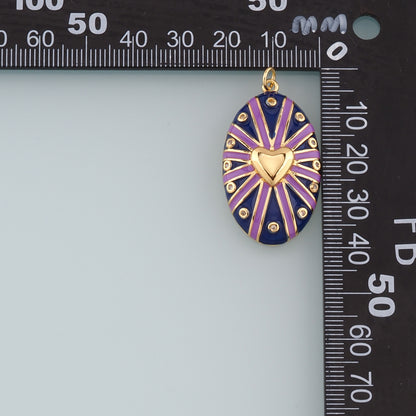 18K Gold Filled Oval Heart Pendant,Enamel Heart Charm Bracelet Necklace for DIY Jewelry Making Supply