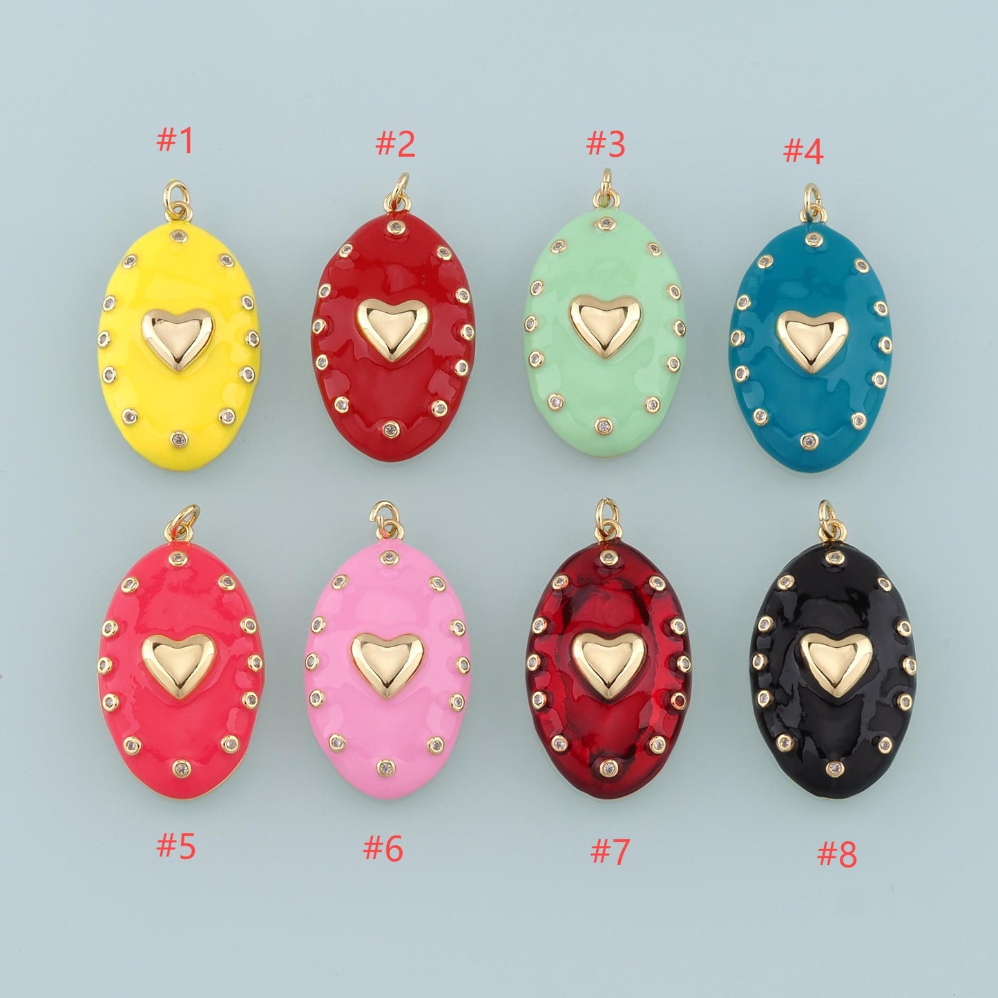 18K Gold Filled Oval Heart Pendant,Enamel Heart Charm Bracelet Necklace for DIY Jewelry Making Supply