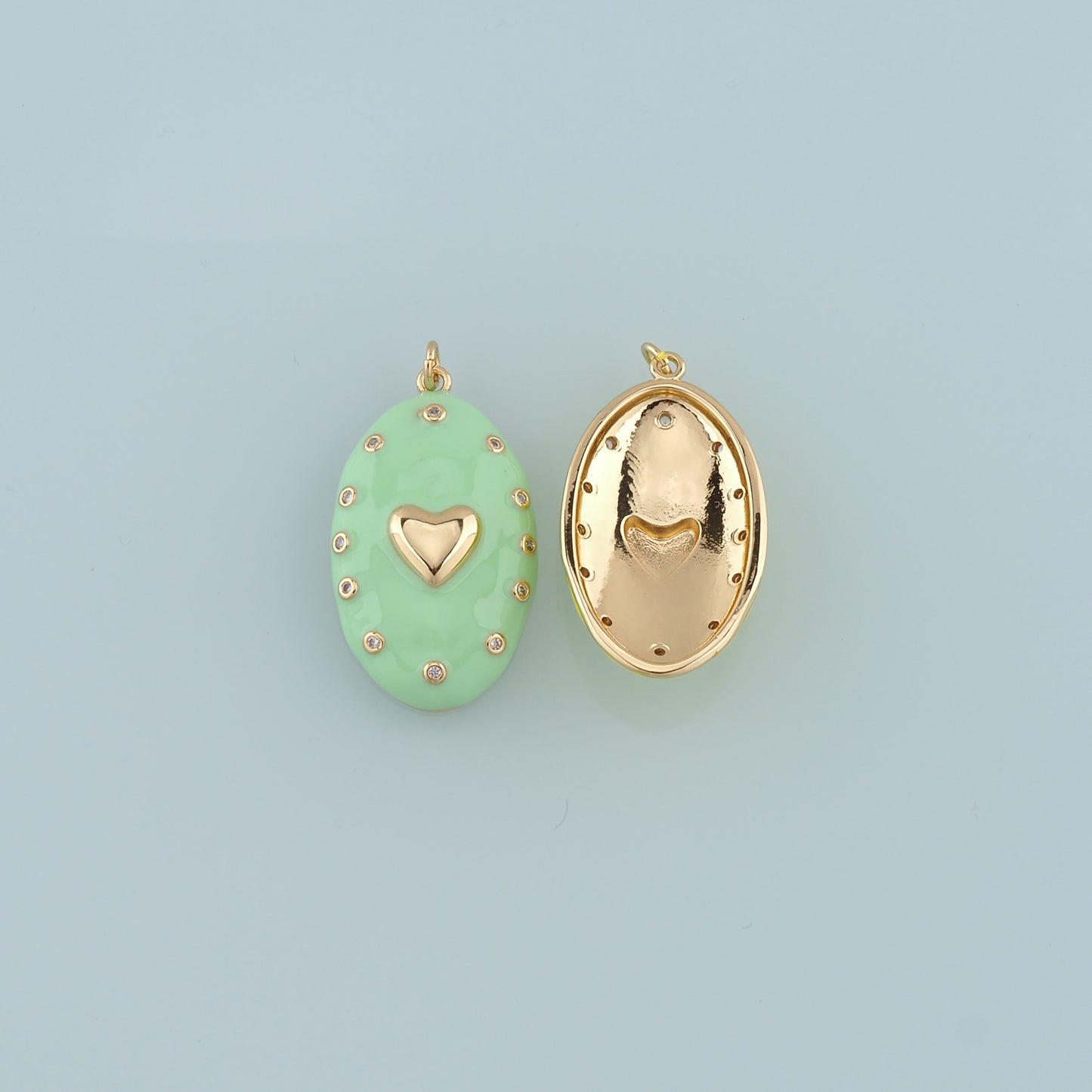 18K Gold Filled Oval Heart Pendant,Enamel Heart Charm Bracelet Necklace for DIY Jewelry Making Supply