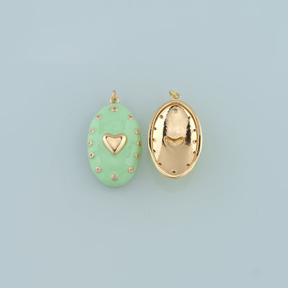 18K Gold Filled Oval Heart Pendant,Enamel Heart Charm Bracelet Necklace for DIY Jewelry Making Supply