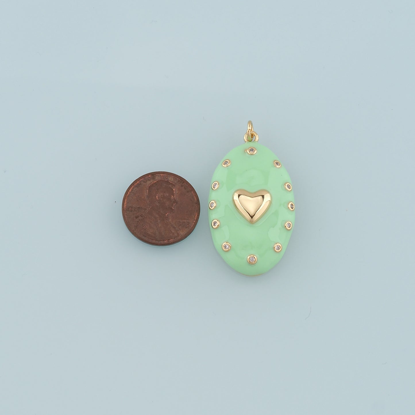 18K Gold Filled Oval Heart Pendant,Enamel Heart Charm Bracelet Necklace for DIY Jewelry Making Supply