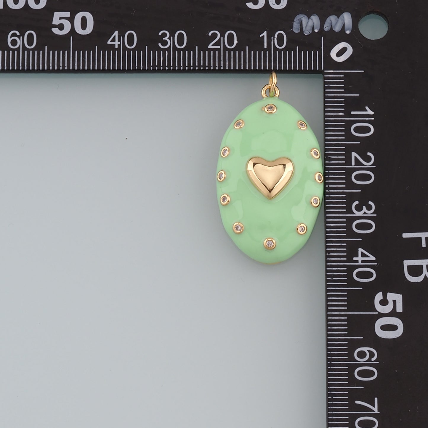 18K Gold Filled Oval Heart Pendant,Enamel Heart Charm Bracelet Necklace for DIY Jewelry Making Supply