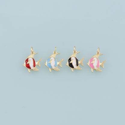 18K Gold Filled Fish Pendant,Enamel Tropical Fish Charm Bracelet Necklace for DIY Jewelry Making Supply