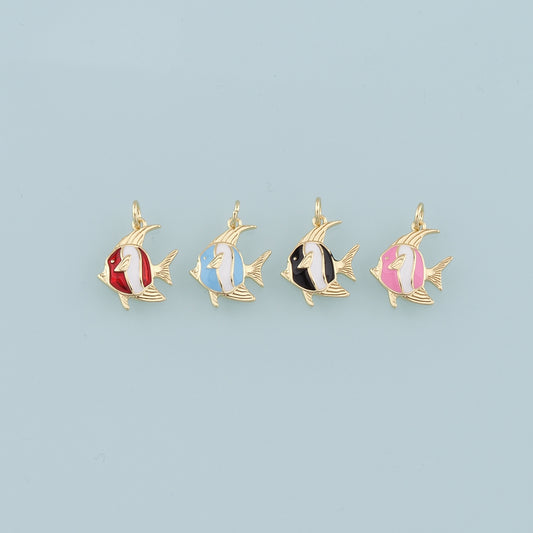 18K Gold Filled Fish Pendant,Enamel Tropical Fish Charm Bracelet Necklace for DIY Jewelry Making Supply