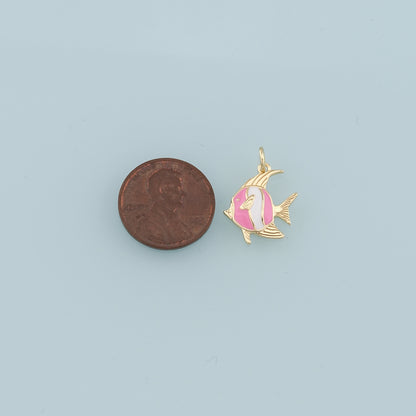 18K Gold Filled Fish Pendant,Enamel Tropical Fish Charm Bracelet Necklace for DIY Jewelry Making Supply