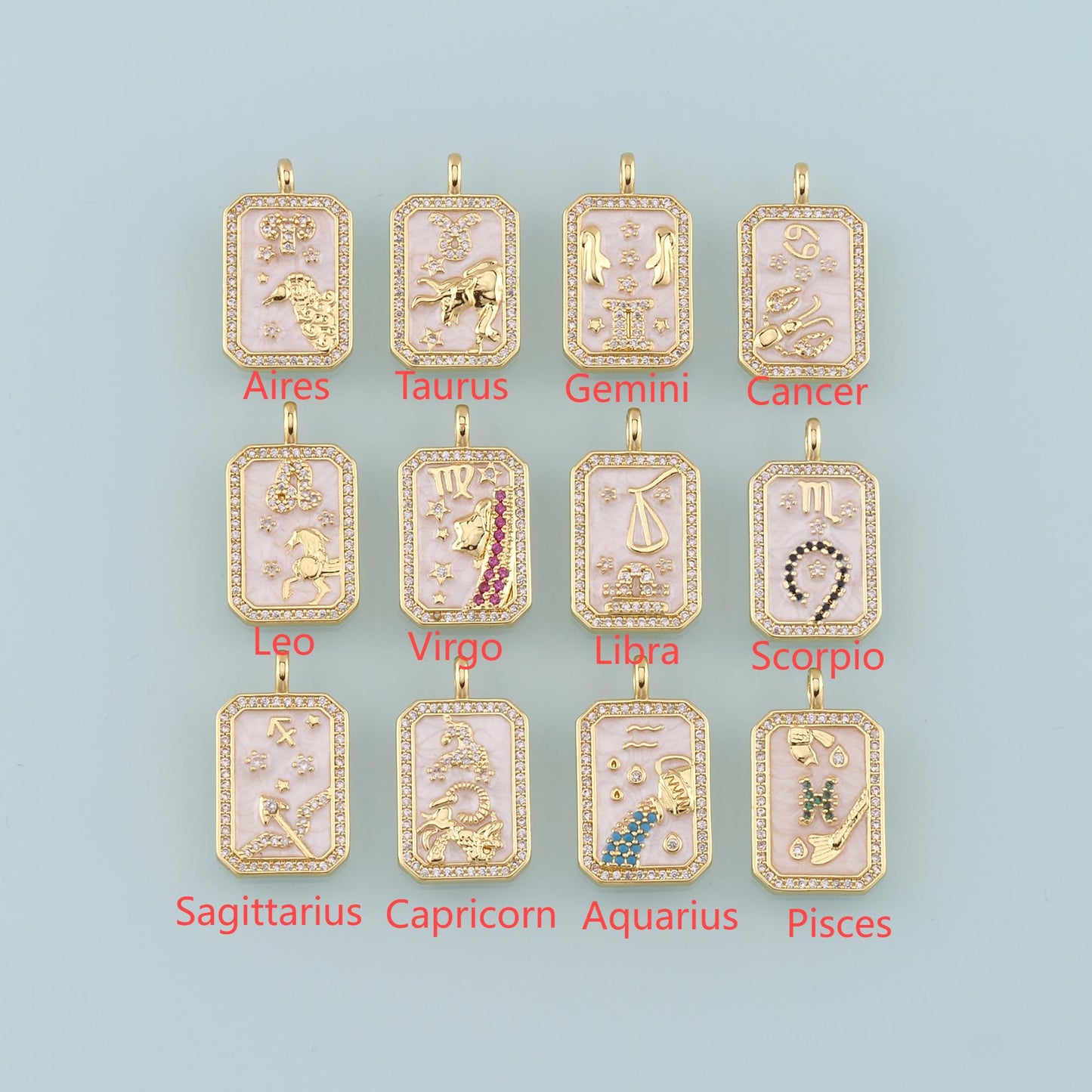 18K Gold Filled Zodiac Constellation Pendant,Enamel Constellation Charm Bracelet Necklace for DIY Jewelry Making Supply