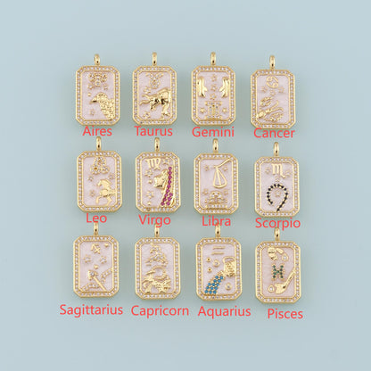 18K Gold Filled Zodiac Constellation Pendant,Enamel Constellation Charm Bracelet Necklace for DIY Jewelry Making Supply