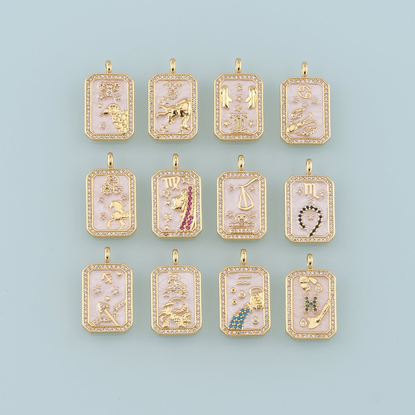 18K Gold Filled Zodiac Constellation Pendant,Enamel Constellation Charm Bracelet Necklace for DIY Jewelry Making Supply