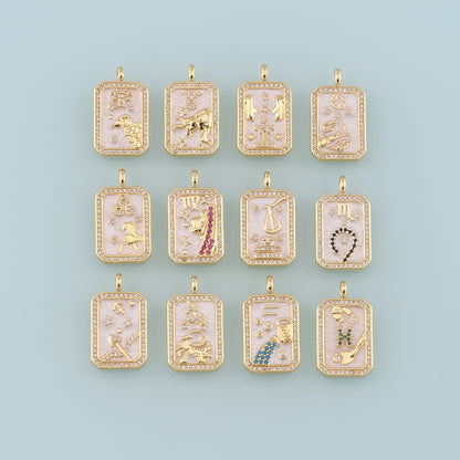 18K Gold Filled Zodiac Constellation Pendant,Enamel Constellation Charm Bracelet Necklace for DIY Jewelry Making Supply
