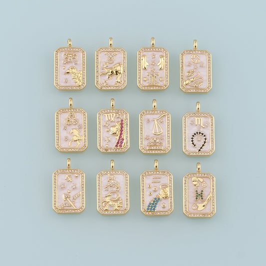 18K Gold Filled Zodiac Constellation Pendant,Enamel Constellation Charm Bracelet Necklace for DIY Jewelry Making Supply