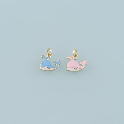 18K Gold Filled Whale Pendant,Enamel Whale Charm Bracelet Necklace for DIY Jewelry Making Supply