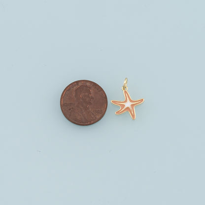 18K Gold Filled Starfish Pendant,Enamel Starfish Charm Bracelet Necklace for DIY Jewelry Making Supply