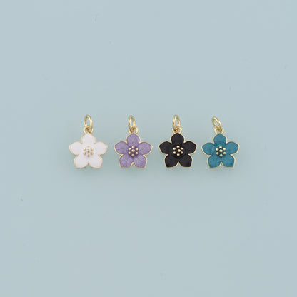 18K Gold Filled Flower Pendant,Enamel Flower Charm Bracelet Necklace for DIY Jewelry Making Supply