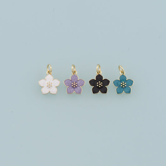 18K Gold Filled Flower Pendant,Enamel Flower Charm Bracelet Necklace for DIY Jewelry Making Supply