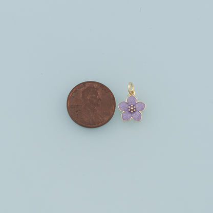 18K Gold Filled Flower Pendant,Enamel Flower Charm Bracelet Necklace for DIY Jewelry Making Supply
