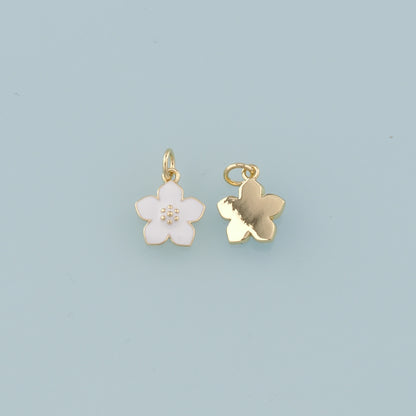 18K Gold Filled Flower Pendant,Enamel Flower Charm Bracelet Necklace for DIY Jewelry Making Supply
