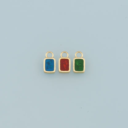 18K Gold Filled Rectangle Pendant,Enamel Rectangle Charm Bracelet Necklace for DIY Jewelry Making Supply
