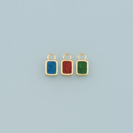 18K Gold Filled Rectangle Pendant,Enamel Rectangle Charm Bracelet Necklace for DIY Jewelry Making Supply