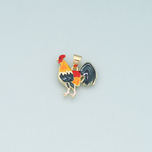 Gold Rooster Charms,18K Gold Filled Rooster Pendant,Enamel Animal Charm Bracelet Necklace for DIY Jewelry Making Supply