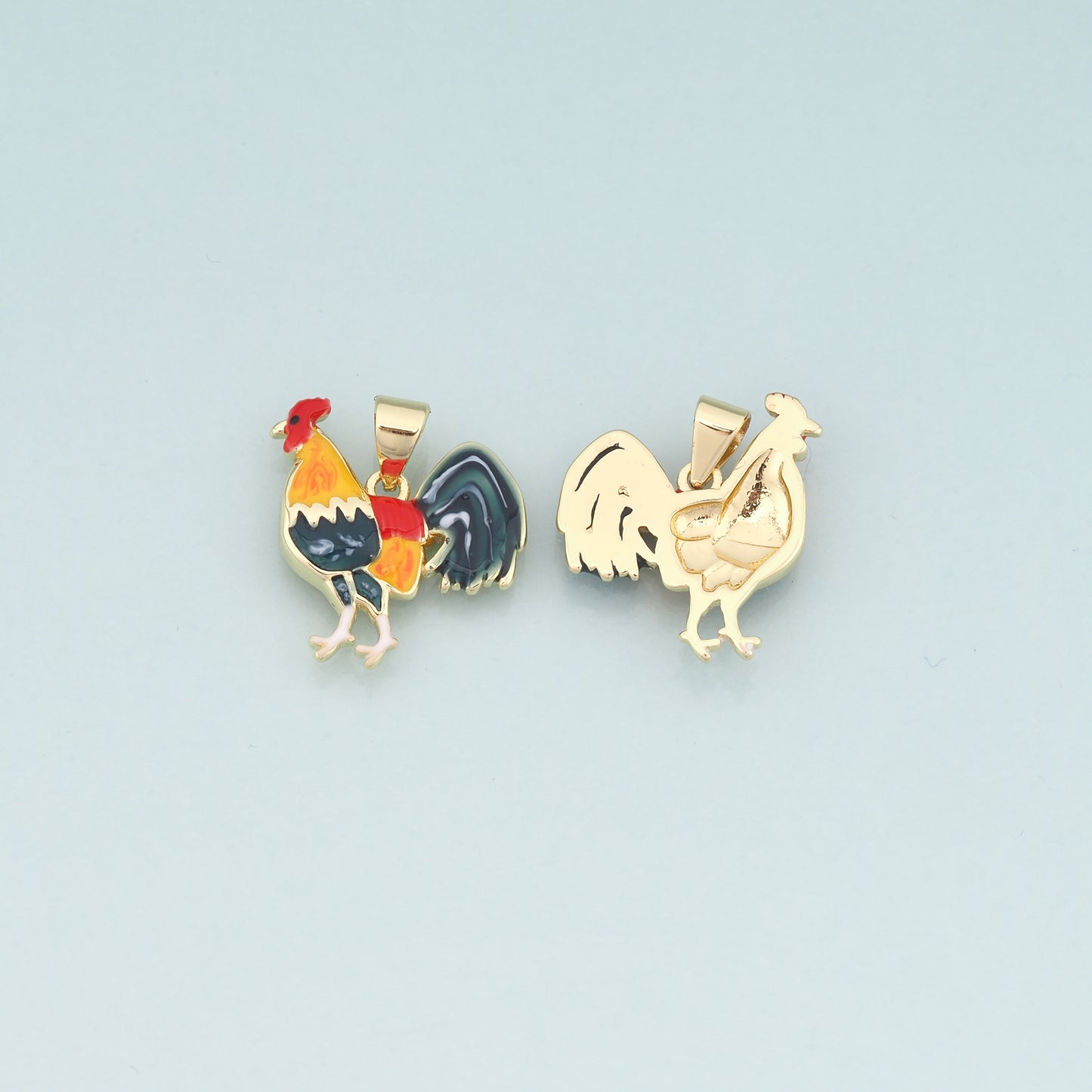 Gold Rooster Charms,18K Gold Filled Rooster Pendant,Enamel Animal Charm Bracelet Necklace for DIY Jewelry Making Supply