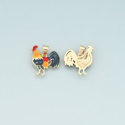 Gold Rooster Charms,18K Gold Filled Rooster Pendant,Enamel Animal Charm Bracelet Necklace for DIY Jewelry Making Supply