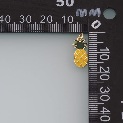 18K Gold Filled Pineapple Pendant,Enamel Fruit Charm Bracelet Necklace for DIY Jewelry Making Supply