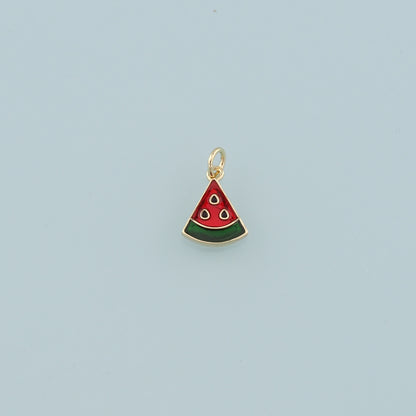 18K Gold Filled Watermelon Pendant,Enamel Fruit Charm Bracelet Necklace for DIY Jewelry Making Supply