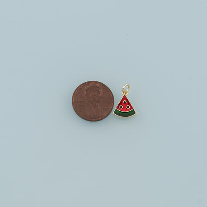 18K Gold Filled Watermelon Pendant,Enamel Fruit Charm Bracelet Necklace for DIY Jewelry Making Supply
