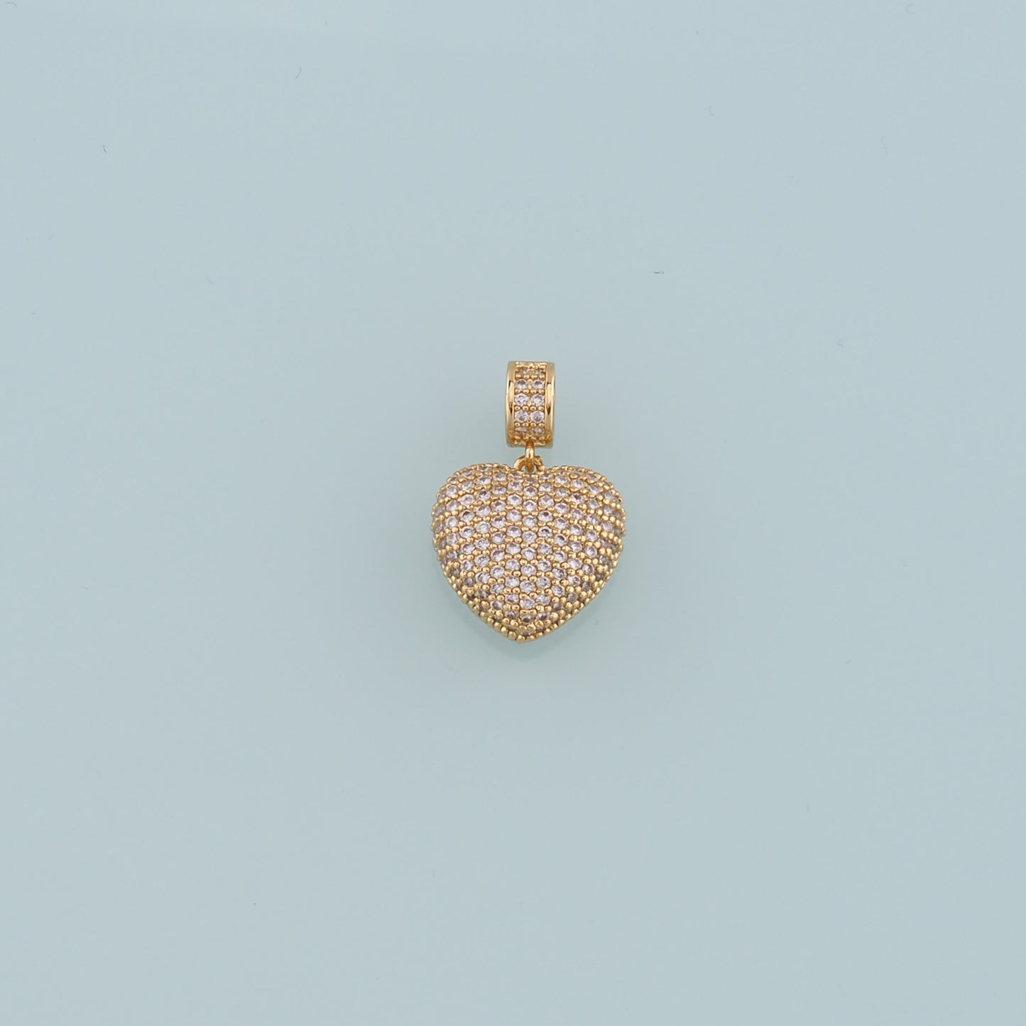 18K Gold Filled Heart Pendant,CZ Micro Pave Heart Charm Bracelet Necklace for DIY Jewelry Making Supply