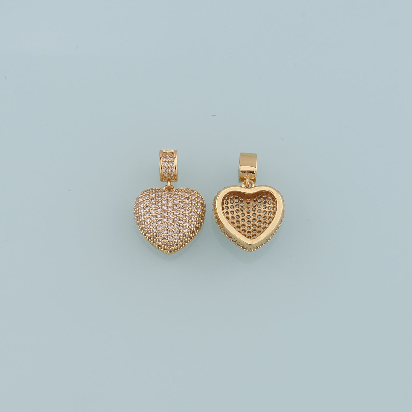 18K Gold Filled Heart Pendant,CZ Micro Pave Heart Charm Bracelet Necklace for DIY Jewelry Making Supply