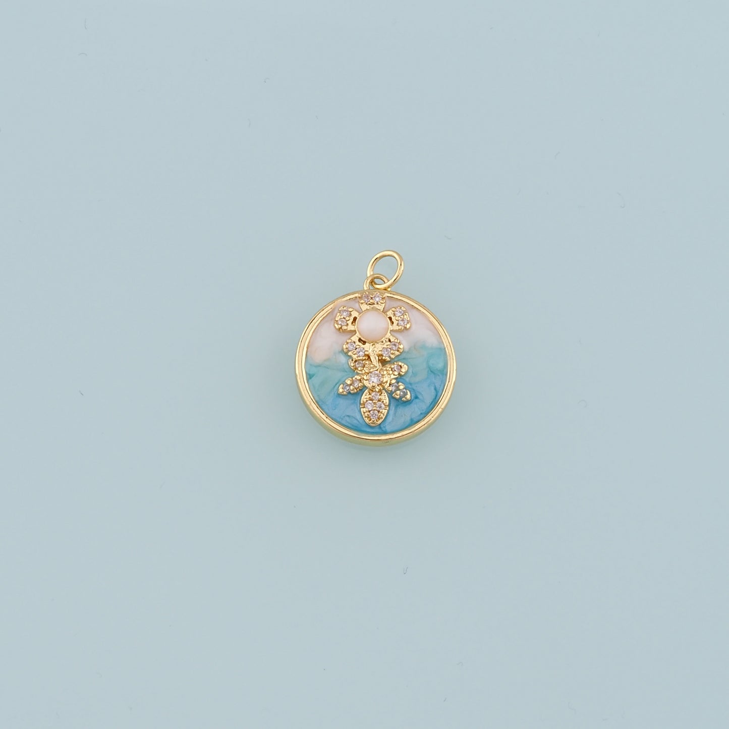 18K Gold Filled Pearl Flower Pendant,Enamel Flower Charm Bracelet Necklace for DIY Jewelry Making Supply