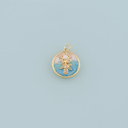 18K Gold Filled Pearl Flower Pendant,Enamel Flower Charm Bracelet Necklace for DIY Jewelry Making Supply