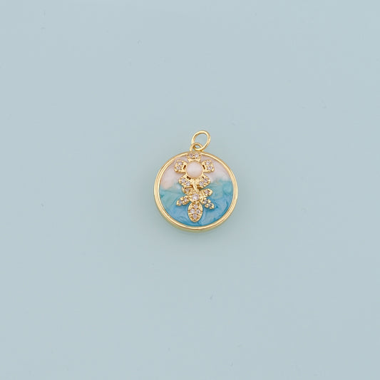 18K Gold Filled Pearl Flower Pendant,Enamel Flower Charm Bracelet Necklace for DIY Jewelry Making Supply