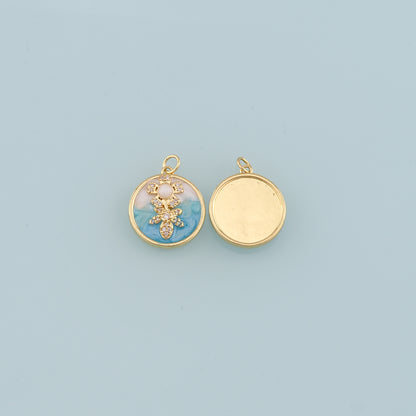 18K Gold Filled Pearl Flower Pendant,Enamel Flower Charm Bracelet Necklace for DIY Jewelry Making Supply