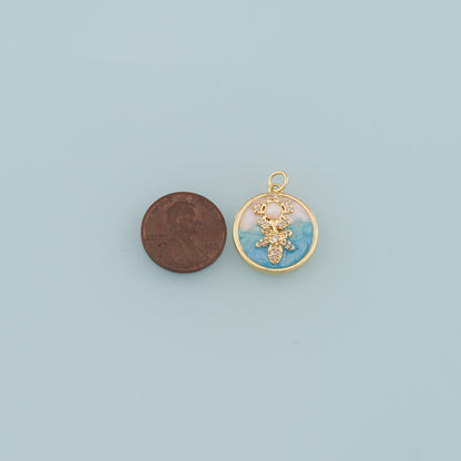 18K Gold Filled Pearl Flower Pendant,Enamel Flower Charm Bracelet Necklace for DIY Jewelry Making Supply